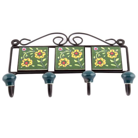Forest Green And Yellow Flower Tiles Hooks 